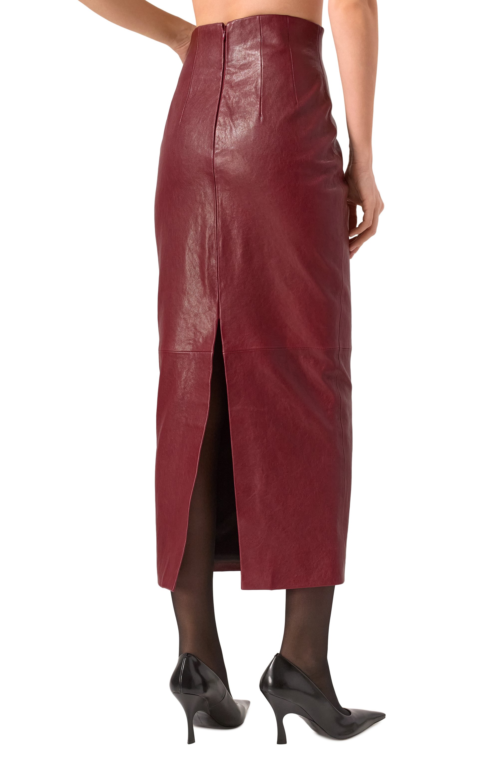 Кожаная юбка KHAITE бордового цвета по цене 351500 руб., арт. 4108843/L0XLEY, фото 4 Кожаная юбка KHAITE, арт. 4108843/L0XLEY, фото 4