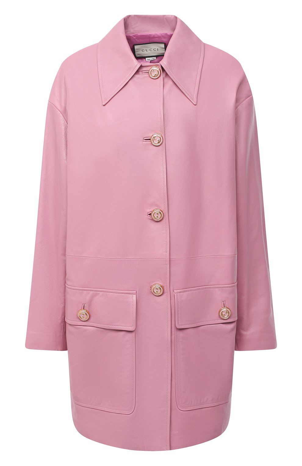 Кожаное пальто GUCCI розового цвета по цене 573120 руб., арт. 624446/XNAEX, фото 1 Кожаное пальто GUCCI, арт. 624446/XNAEX, фото 1