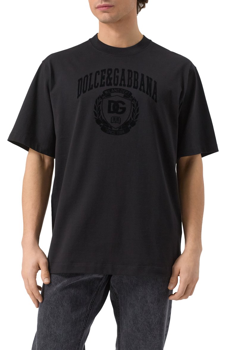Мужская хлопковая футболка DOLCE & GABBANA черного цвета, арт. G8SH7T/G702E | Фото 3 (Длина (для топов): Стандартные; Рукава: Короткие; Принт: С принтом; Стили: Кэжуэл; Материал внешний: Хлопок; Кросс-КТ: Джерси; Мужское Кросс-КТ: Футболка-одежда)