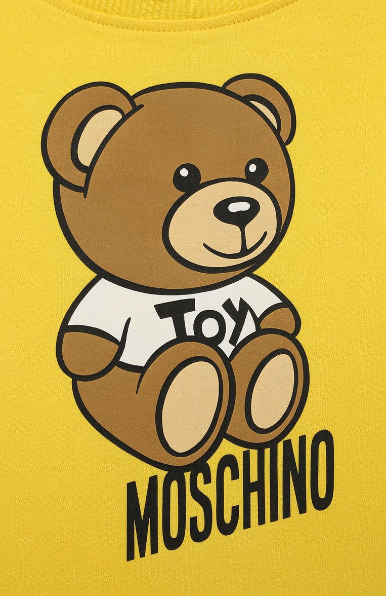 Детское хлопковое платье MOSCHINO желтого цвета, арт. HDV0CQ/LBA10/10-14 | Фото 3 (Рукава: Короткие; Девочки Кросс-КТ: Платье-одежда; Случай: Повседневный; Материал внешний: Хлопок; Ростовка одежда: 10 - 11 лет | 140 - 146см, 12 лет | 152 см)