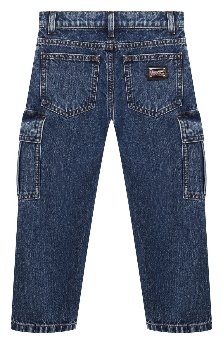 Детские джинсы DOLCE & GABBANA синего цвета, арт. L42F67/LDC25/2-6 | Фото 2 (Материал сплава: Проставлено; Материал внешний: Хлопок; Нос: Не проставлено; Детали: Потертости; Ростовка одежда: 4 года | 104 см, 5 лет | 110 см, 2 года | 92 см, 3 года | 98 см, 6 лет | 116 см)