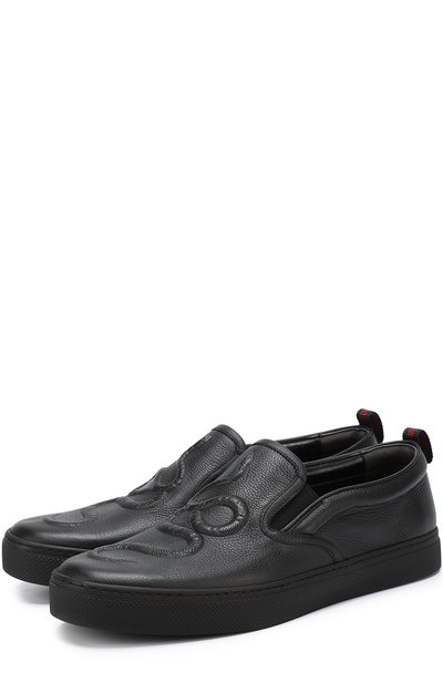 Кожаные слипоны с фактурной отделкой GUCCI, арт. 456201/BX050, фото 1