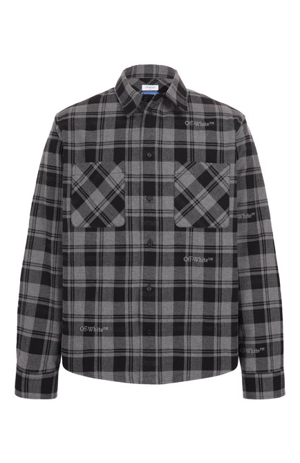 Мужская хлопковая рубашка OFF-WHITE темно-серого цвета, арт. 0MGE030C99FAB001 | Фото 1 (Автоматизация ТО: Проставлено; Длина (для топов): Стандартные; Рукава: Длинные; Автоматизация состава: Проставлено; Материал внешний: Хлопок)