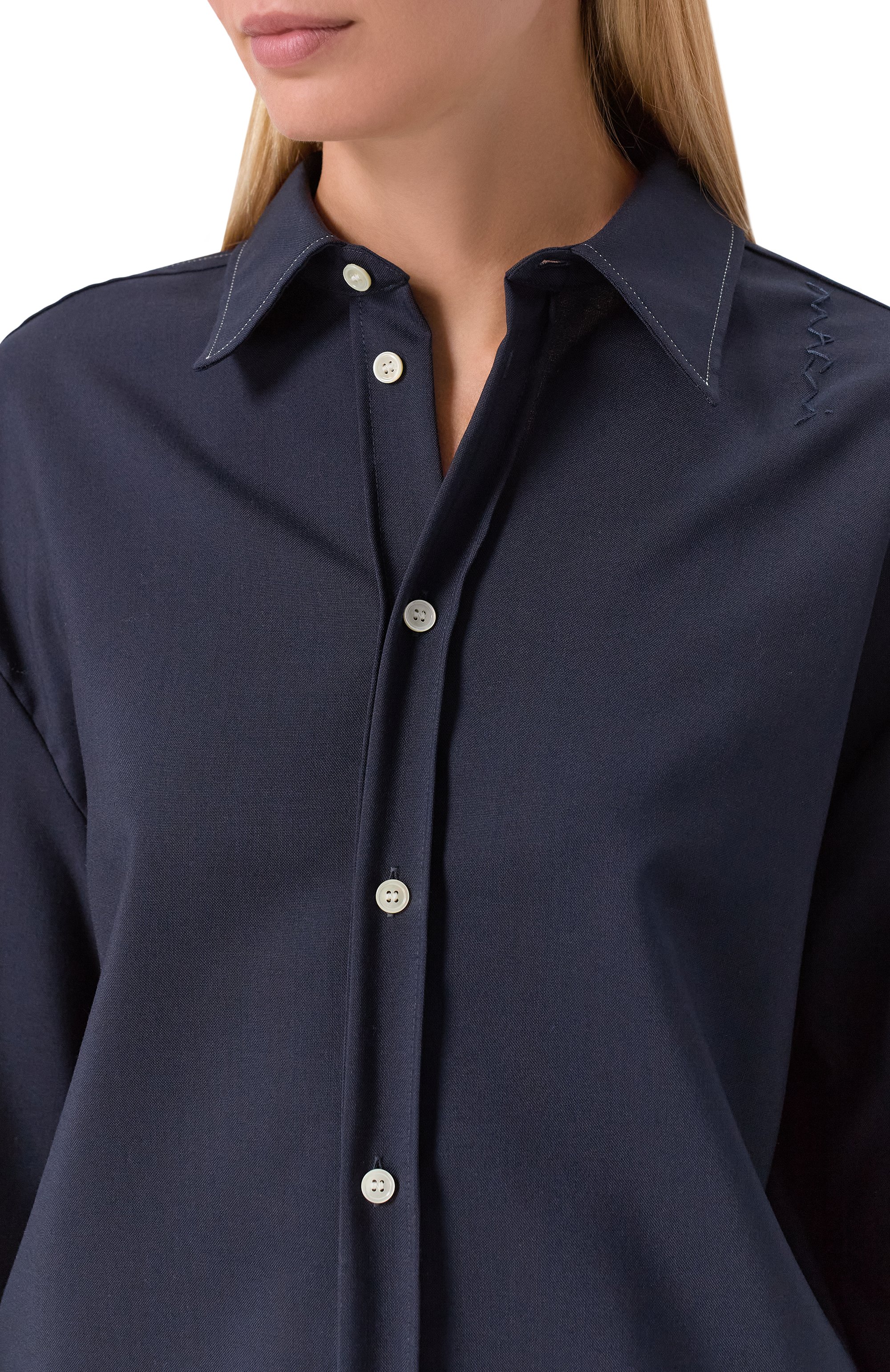 Шерстяная рубашка MARNI синего цвета по цене 113000 руб., арт. CAMA0613SQ/TW839, фото 5 Шерстяная рубашка MARNI, арт. CAMA0613SQ/TW839, фото 5