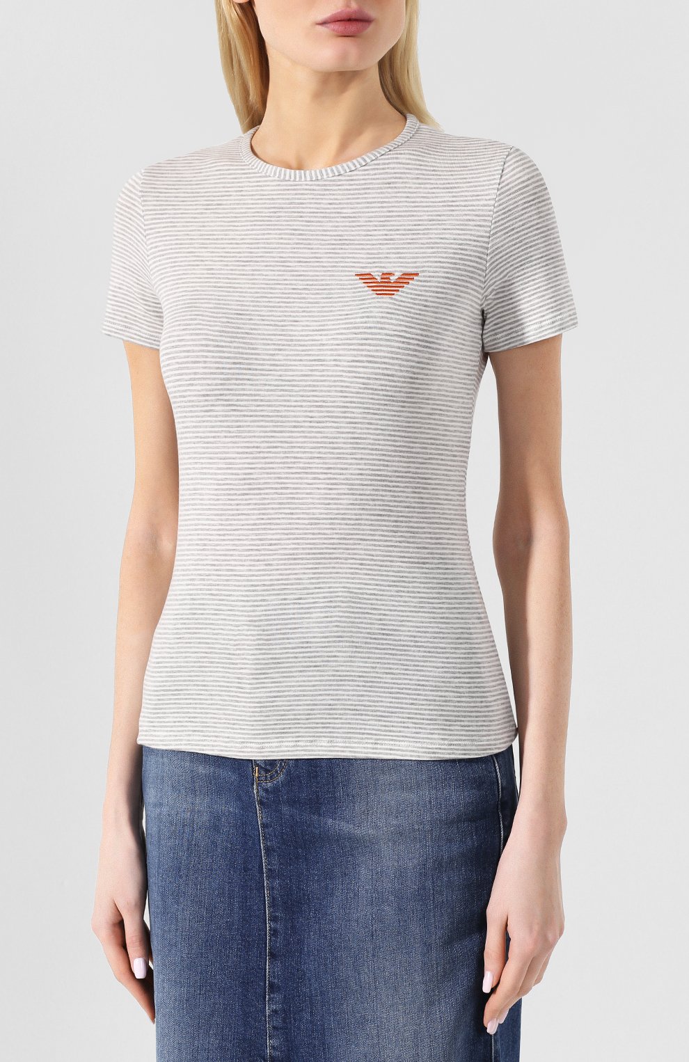 Футболка в полоску EMPORIO ARMANI серого цвета по цене 14450 руб., арт. 3G2T67/2JAQZ, фото 3 Футболка в полоску EMPORIO ARMANI, арт. 3G2T67/2JAQZ, фото 3