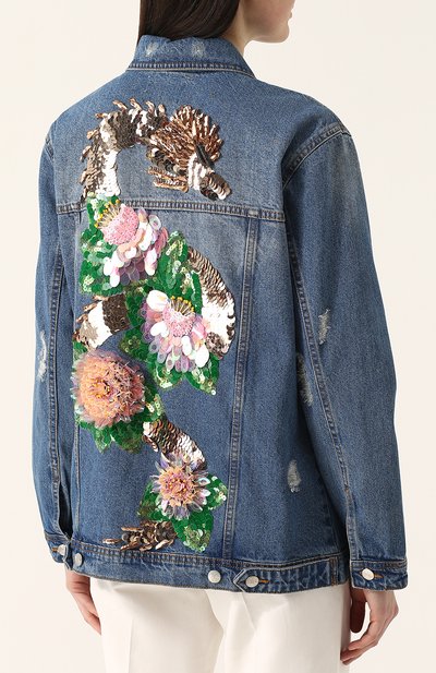 Джинсовая куртка с потертостями и декорированной спинкой DALOOD, арт. PD0179R18/DARK BLUE, фото 4