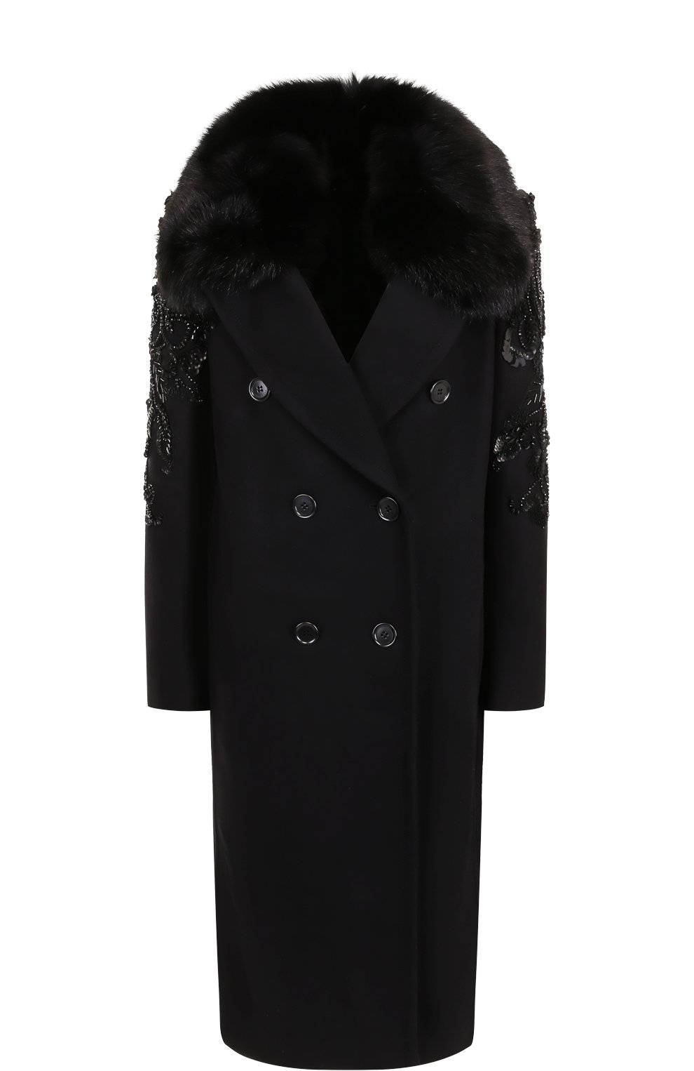 Двубортное пальто с отделкой из меха лисы и вышивкой ELIE SAAB, арт. 9034, фото 1