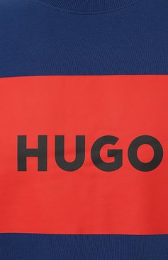 Мужской хлопковый свитшот HUGO синего цвета, арт. 50467944 | Фото 5 (Рукава: Длинные; Длина (для топов): Стандартные; Принт: С принтом; Мужское Кросс-КТ: свитшот-одежда; Материал сплава: Проставлено; Материал внешний: Хлопок; Драгоценные камни: Проставлено; Стили: Кэжуэл)