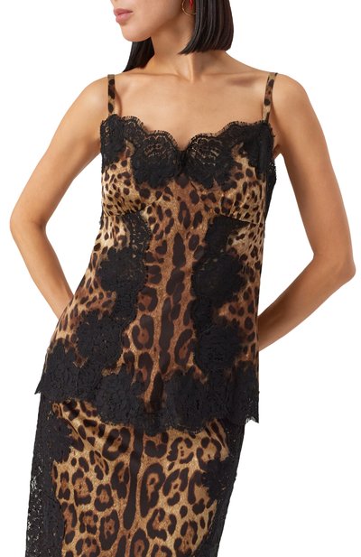 Топ из шелка и хлопка DOLCE & GABBANA леопардового цвета по цене 199500 руб., арт. F72K9T/FSAXY, фото 3 Топ из шелка и хлопка DOLCE & GABBANA, арт. F72K9T/FSAXY, фото 3