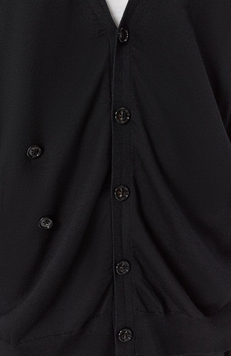 Мужской шерстяной кардиган ANN DEMEULEMEESTER черного цвета, арт. B0012476/KN056 | Фото 5 (Длина (для топов): Стандартные; Рукава: Длинные; Материал внешний: Шерсть; Мужское Кросс-КТ: Кардиган-одежда; Стили: Гранж; Застежка: Пуговицы)