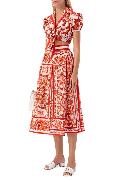 Хлопковая юбка DOLCE & GABBANA оранжевого цвета по цене 136500 руб., арт. F4CULT/GDDRL, фото 2 Хлопковая юбка DOLCE & GABBANA, арт. F4CULT/GDDRL, фото 2