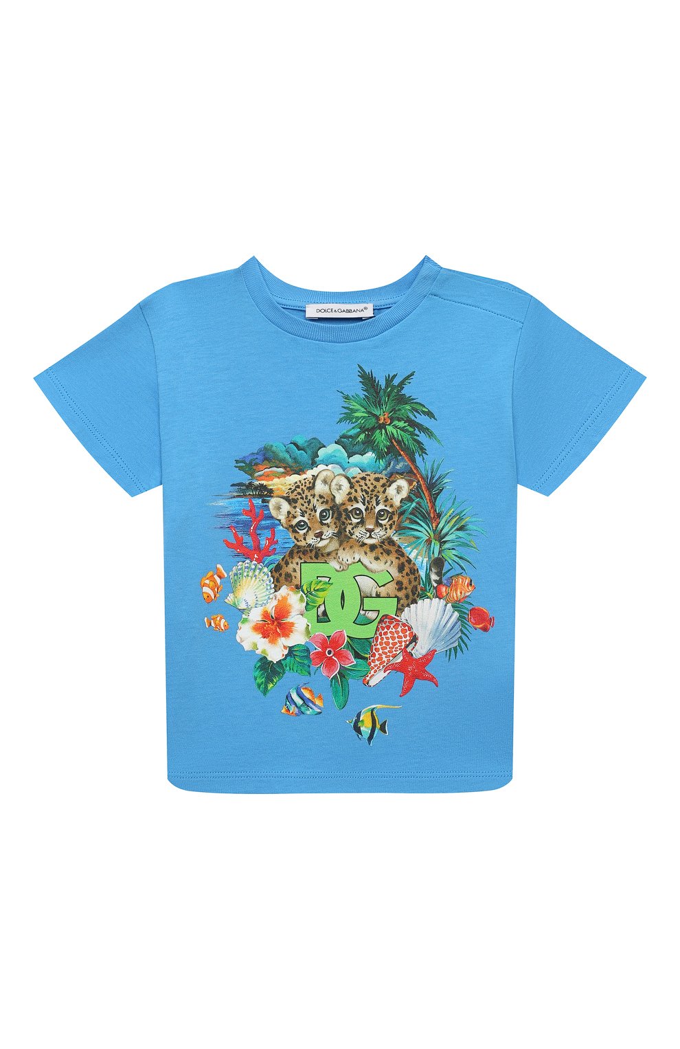 Хлопковая футболка DOLCE & GABBANA голубого цвета по цене 16750 руб., арт. L1JTEY/G7L9W, фото 1 Хлопковая футболка DOLCE & GABBANA, арт. L1JTEY/G7L9W, фото 1