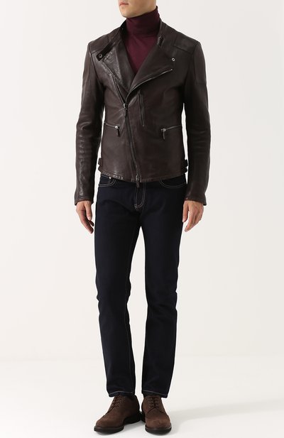 Кожаная куртка с косой молнией и воротником-стойкой GIORGIO ARMANI, арт. ZSR06P/ZSP08, фото 2