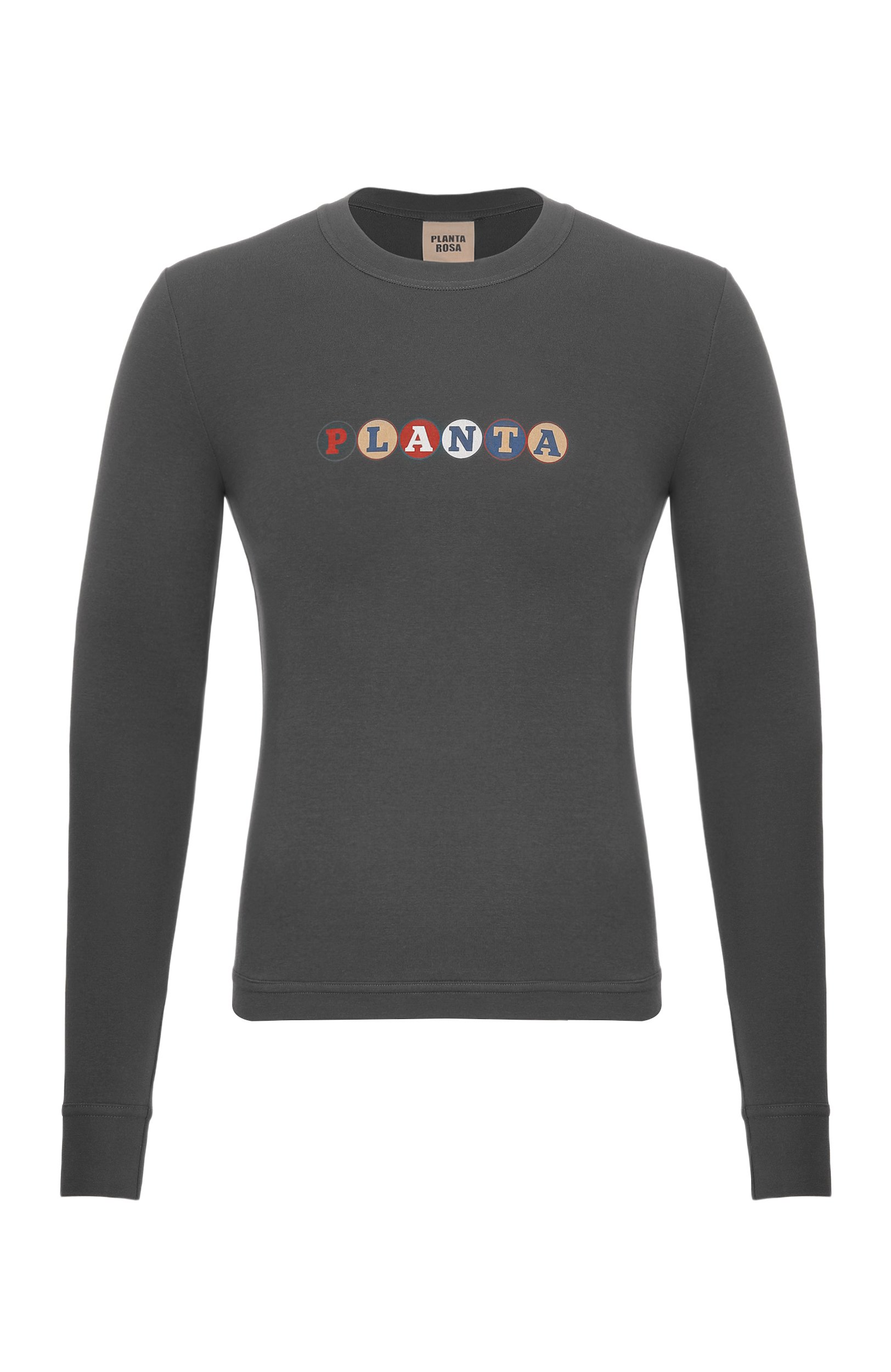 Хлопковый лонгслив PLANTA ROSA темно-серого цвета по цене 12500 руб., арт. PR/L022/ROUND-LETTERS/185, фото 1 Хлопковый лонгслив PLANTA ROSA, арт. PR/L022/ROUND-LETTERS/185, фото 1