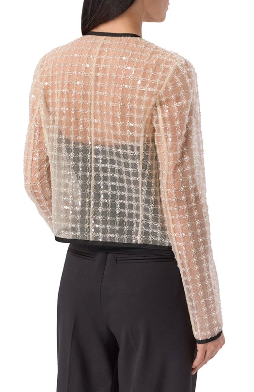 Жакет с отделкой пайетками и бисером Elie Saab J0205NR26/TU023 Кремовый  J0205NR26/TU023 Фото 4