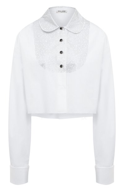 Хлопковая рубашка с отделкой стразами MIU MIU, арт. MK1606-10AQ-F0009, фото 1