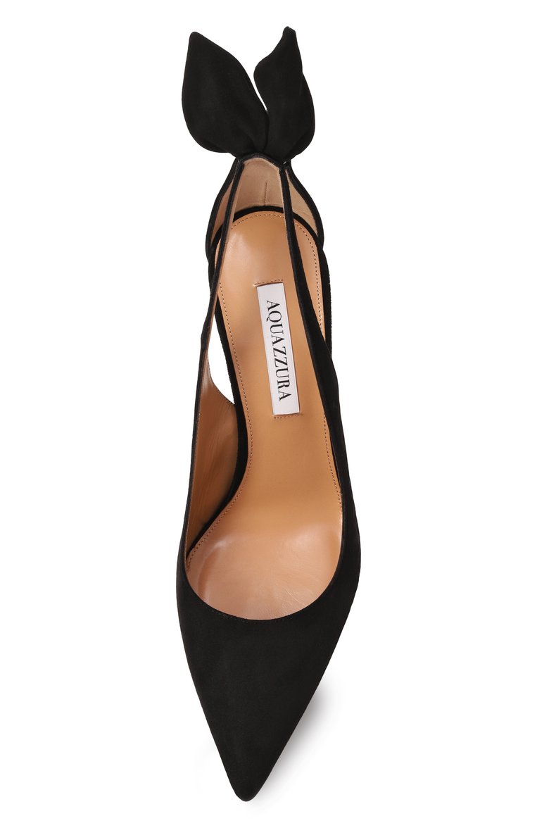 Женские замшевые туфли bow tie 105 AQUAZZURA черного цвета, арт. DENHIGP0-SUE-F00 | Фото 6 (Подошва: Плоская; Материал внешний: Натуральная кожа, Замша; Материал внутренний: Натуральная кожа; Каблук высота: Высокий; Материал сплава: Проставлено; Драгоценные камни: Проставлено; Каблук тип: Шпилька)
