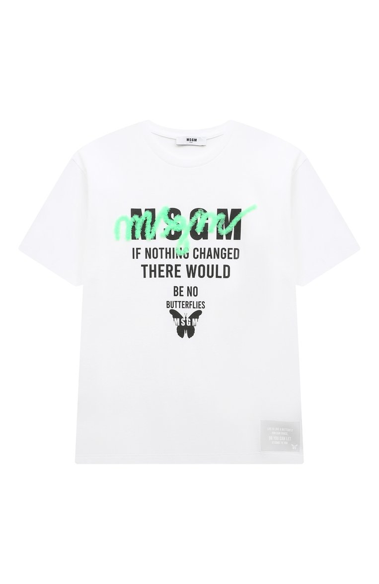 Детская хлопковая футболка MSGM KIDS белого цвета, арт. F3MSJGTH060 | Фото 1 (Рукава: Короткие; Материал внешний: Хлопок; Девочки Кросс-КТ: футболка-одежда)