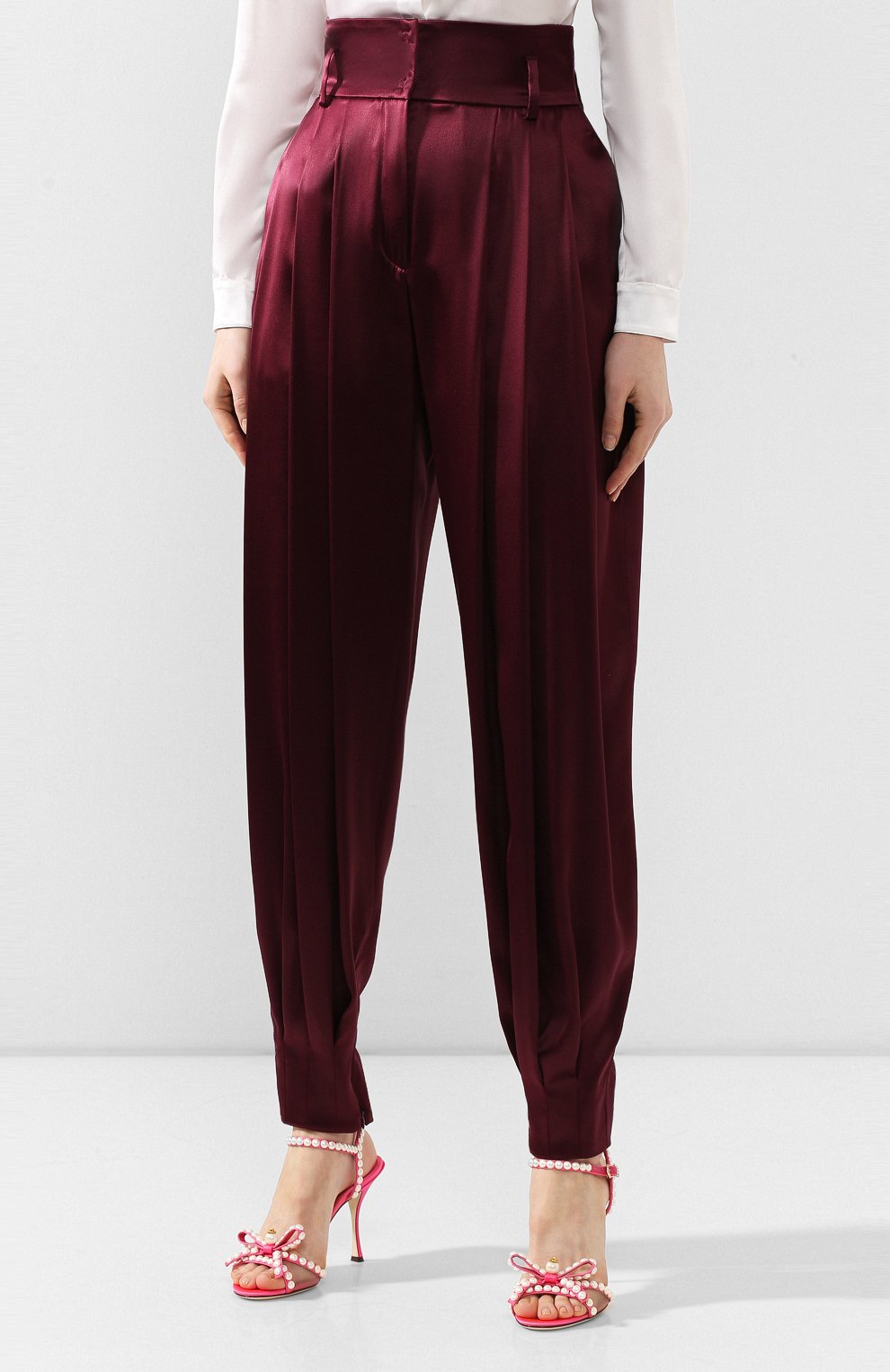 Шелковые брюки DOLCE & GABBANA бордового цвета по цене 125500 руб., арт. FTBNYT/FUAEB, фото 3 Шелковые брюки DOLCE & GABBANA, арт. FTBNYT/FUAEB, фото 3