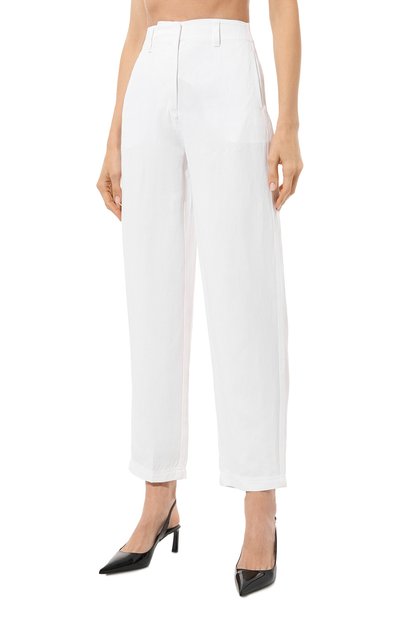Брюки из вискозы и льна EMPORIO ARMANI белого цвета по цене 46550 руб., арт. 3R2P81/2NM8Z, фото 3 Брюки из вискозы и льна EMPORIO ARMANI, арт. 3R2P81/2NM8Z, фото 3