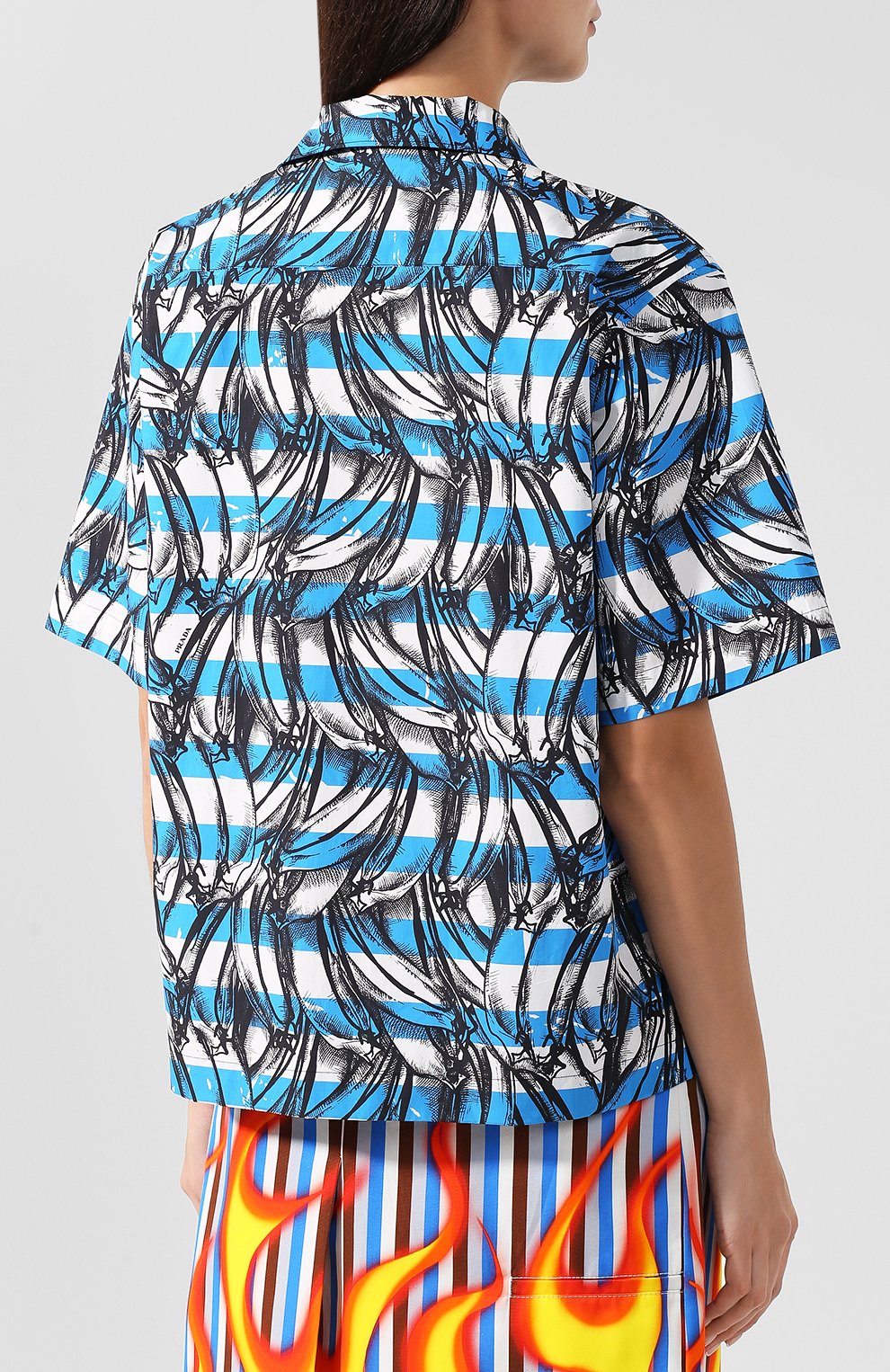 Хлопковая блуза с укороченным рукавом и принтом PRADA, арт. P433B-1SG4-F0013, фото 4