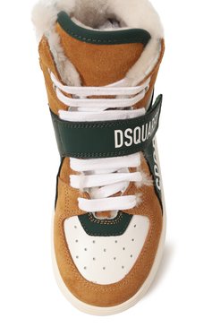 Детские высокие кеды из кожи DSQUARED2 коричневого цвета, арт. 75524/28-35 | Фото 4 (Материал сплава: Проставлено; Материал утеплителя: Натуральный мех; Нос: Не проставлено; Материал внешний: Натуральная кожа)