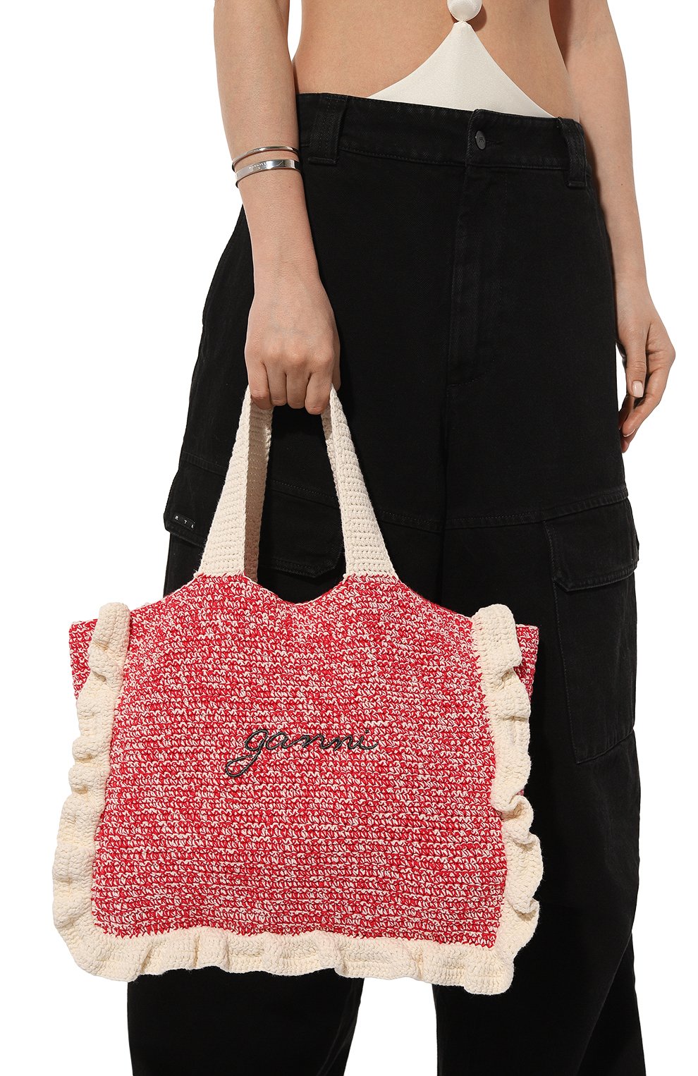 Сумка-тоут GANNI красного цвета по цене 25200 руб., арт. A5813, фото 2 Сумка-тоут GANNI, арт. A5813, фото 2