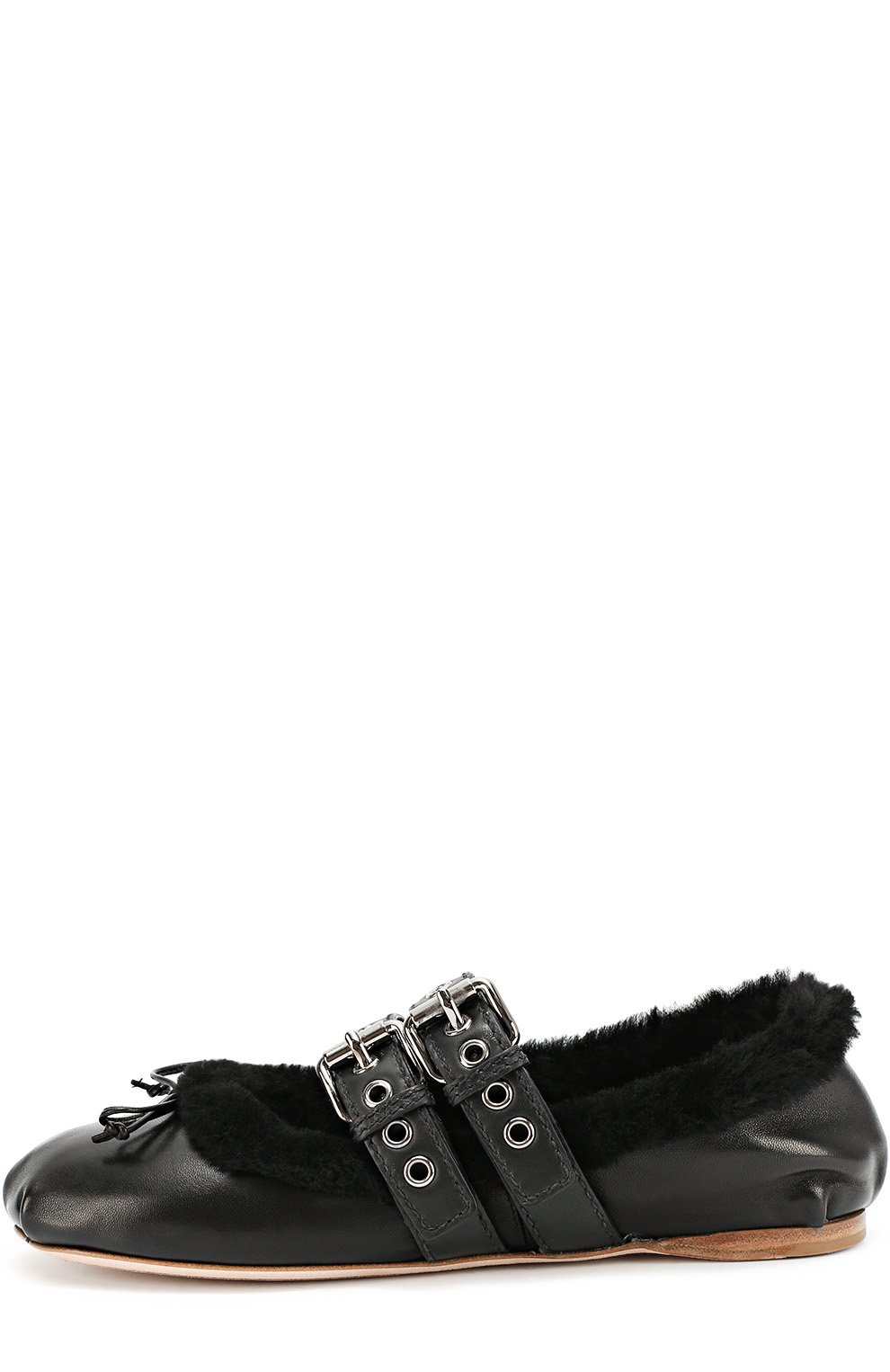 Кожаные балетки с ремешками и меховой отделкой MIU MIU, арт. 5F495A/3H7C, фото 2