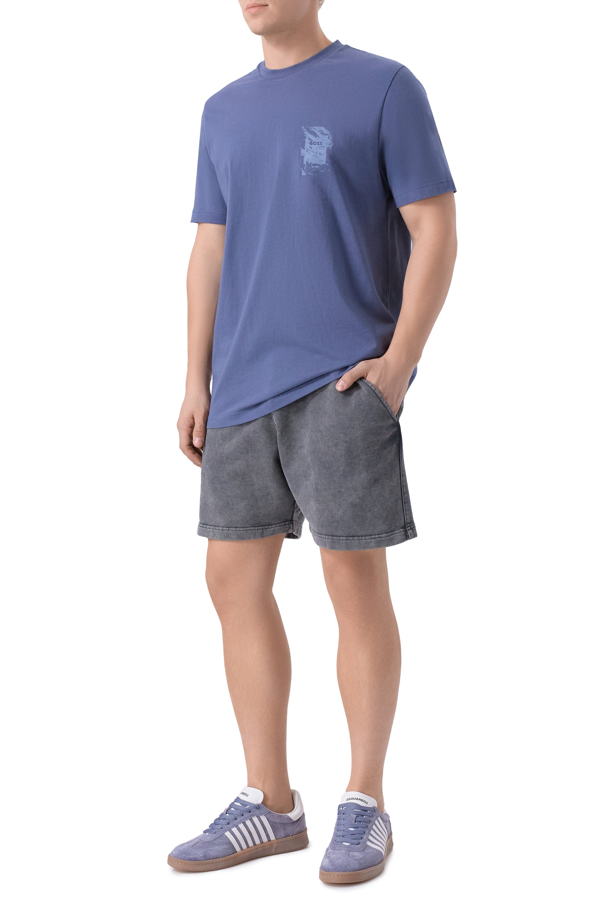 Хлопковая футболка BOSS ORANGE синего цвета по цене 6995 руб., арт. 50554610, фото 2 Хлопковая футболка BOSS ORANGE, арт. 50554610, фото 2