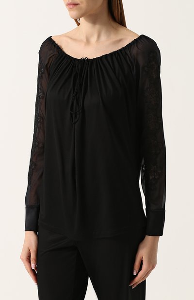 Однотонный топ с длинным рукавом и круглым вырезом LA PERLA, арт. 0004810, фото 3