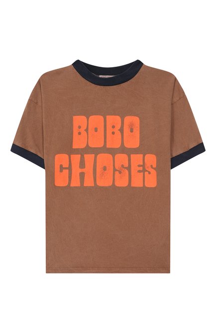 Детская хлопковая футболка BOBO CHOSES коричневого цвета, арт. B125AC124 | Фото 1 (Материал сплава: Проставлено; Драгоценные камни: Проставлено; Материал внешний: Хлопок; Рукава: Короткие)