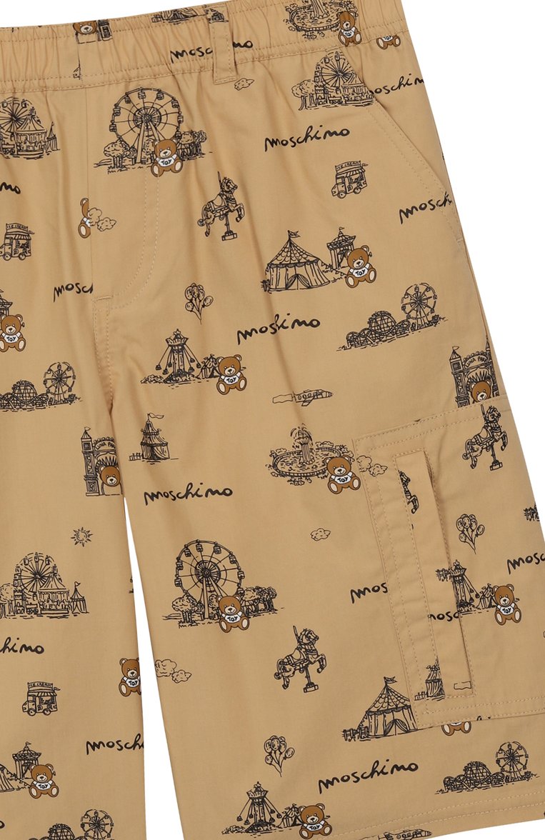 Детские хлопковые шорты MOSCHINO бежевого цвета, арт. HUQ024/LLB47/10-14 | Фото 3 (Материал внешний: Хлопок; Нос: Не проставлено; Случай: Повседневный; Автоматизация состава: Проставлено; Тематический товар: Teddy Bear; Ростовка одежда: 10 - 11 лет | 140 - 146см)
