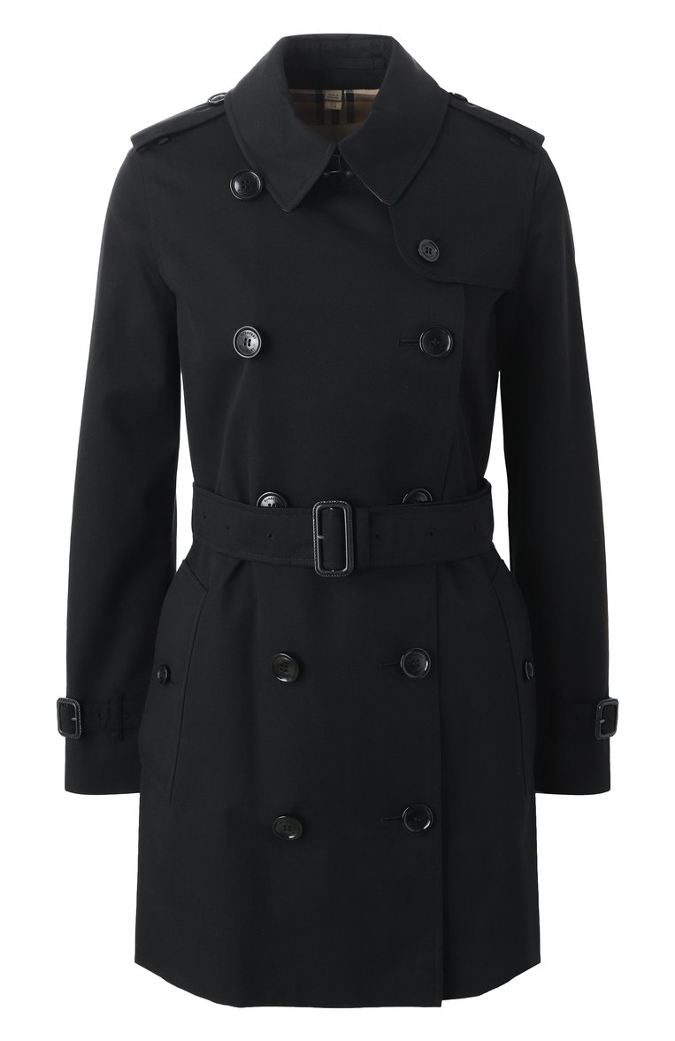 Женский тренч BURBERRY черного цвета, арт. 8079402 | Фото 1 (Рукава: Длинные; Длина (верхняя одежда): До середины бедра; Материал подклада: Хлопок; Кросс-КТ: Куртка; Стили: Классический; Материал внешний: Лен)