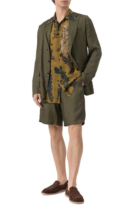 Мужские шорты из вискозы DRIES VAN NOTEN хаки цвета, арт. 251-020931-1427 | Фото 2 (Материал внешний: Вискоза; Материал сплава: Проставлено; Длина Шорты М: До колена; Драгоценные камни: Проставлено)