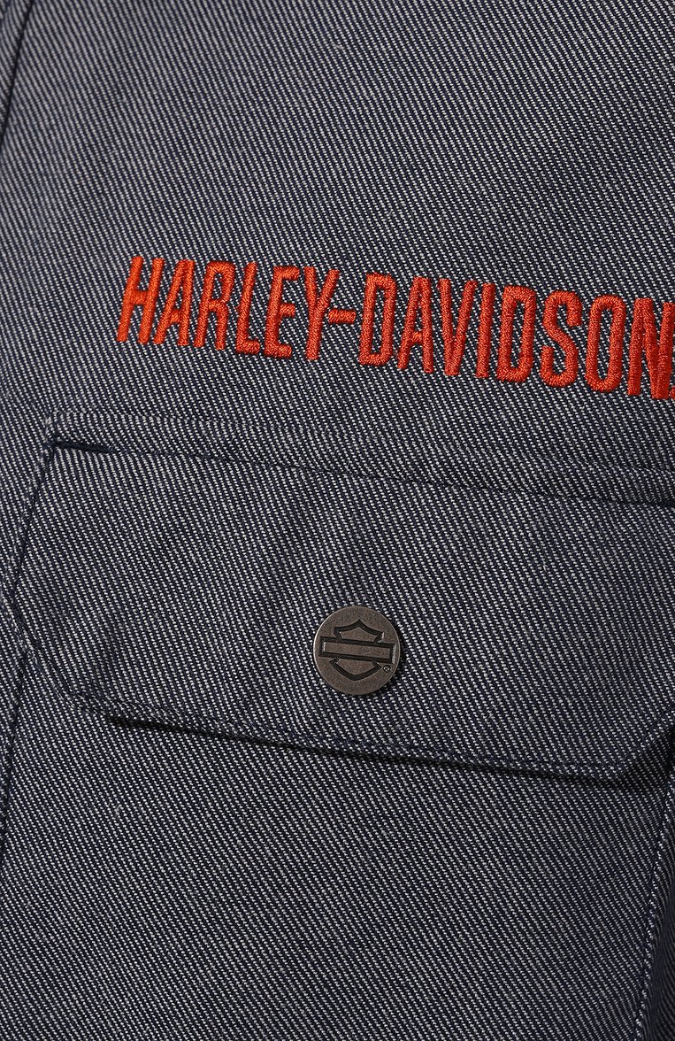 Мужская куртка-рубашка HARLEY-DAVIDSON синего цвета, арт. 98101-23EM | Фото 5 (Материал внешний: Хлопок, Синтетический материал; Длина (верхняя одежда): До середины бедра; Рукава: Длинные; Стили: Кэжуэл; Кросс-КТ: Куртка, Ветровки, Легкие; Мужское Кросс-КТ: Куртка-рубашка)