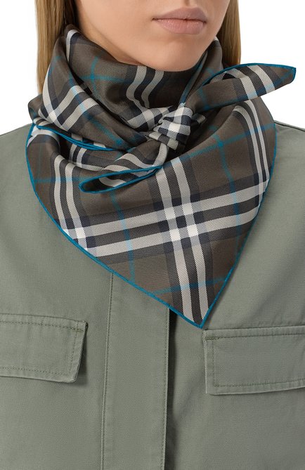 Женский шелковый платок BURBERRY темно-коричневого цвета, арт. 8090752 | Фото 2 (Материал: Шелк, Текстиль; Нос: Не проставлено; Материал сплава: Проставлено)