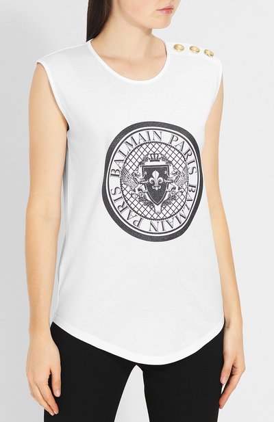 Хлопковый топ с логотипом бренда и контрастными пуговицами BALMAIN, арт. 148105/I001, фото 3