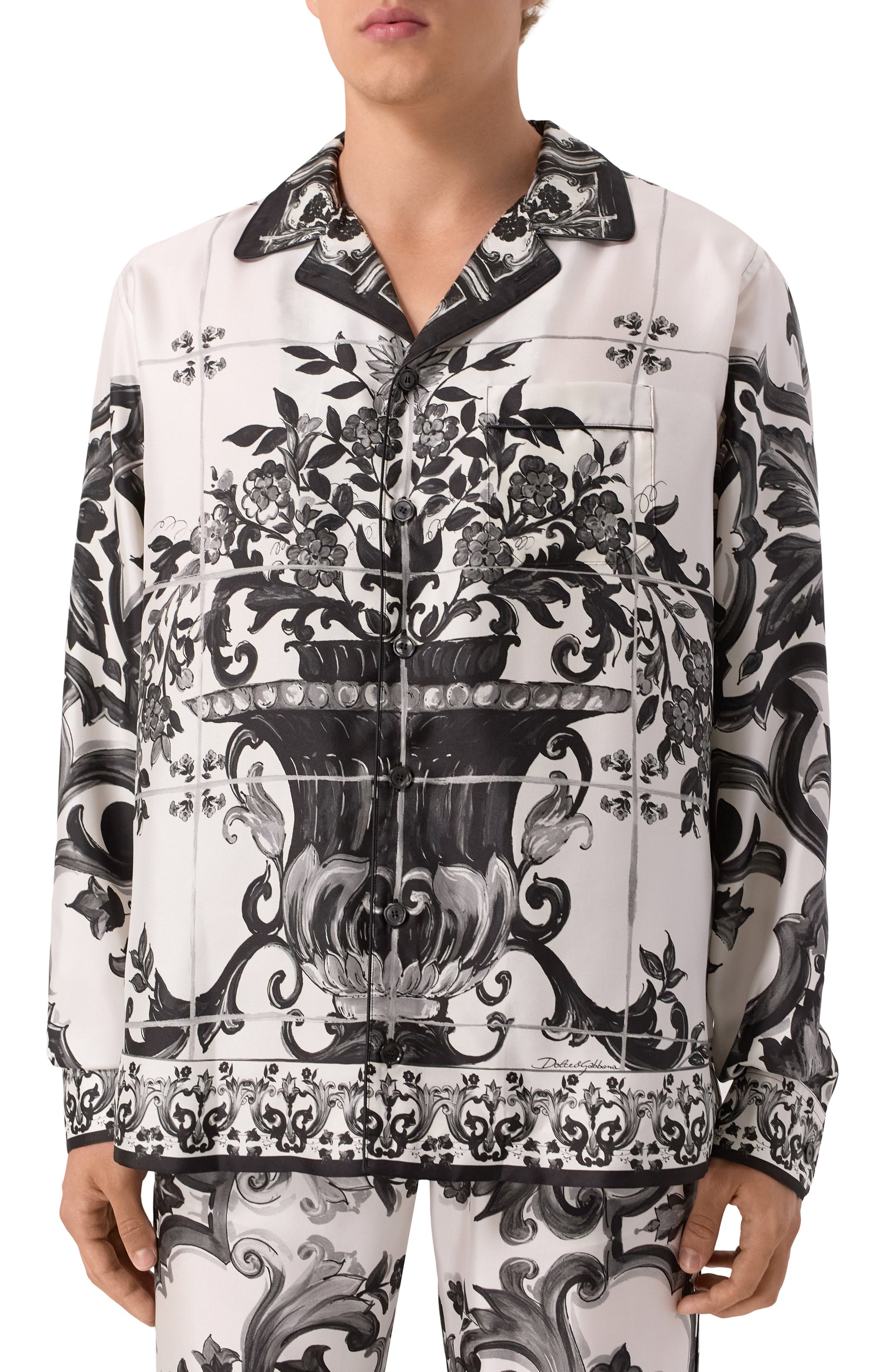 Шелковая рубашка DOLCE & GABBANA черно-белого цвета по цене 241500 руб., арт. G5IF1T/HI1SV, фото 3 Шелковая рубашка DOLCE & GABBANA, арт. G5IF1T/HI1SV, фото 3