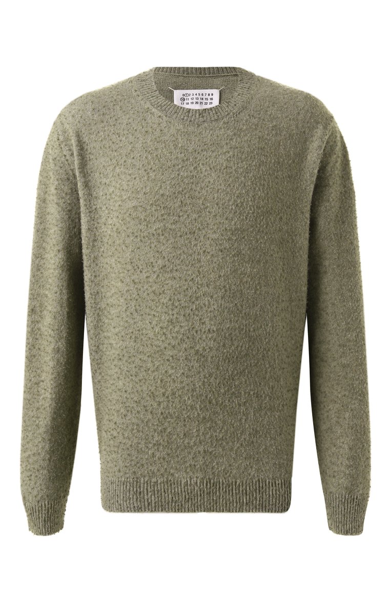 Мужской джемпер из хлопка и шерсти MAISON MARGIELA светло-зеленого цвета, арт. S50HL0033/M13108 | Фото 1 (Драгоценные камни: Проставлено; Рукава: Длинные; Материал сплава: Проставлено; Материал внешний: Шерсть, Хлопок; Длина (для топов): Стандартные; Мужское Кросс-КТ: Джемперы; Стили: Кэжуэл, Минимализм; Вырез: Круглый; Принт: Без принта)