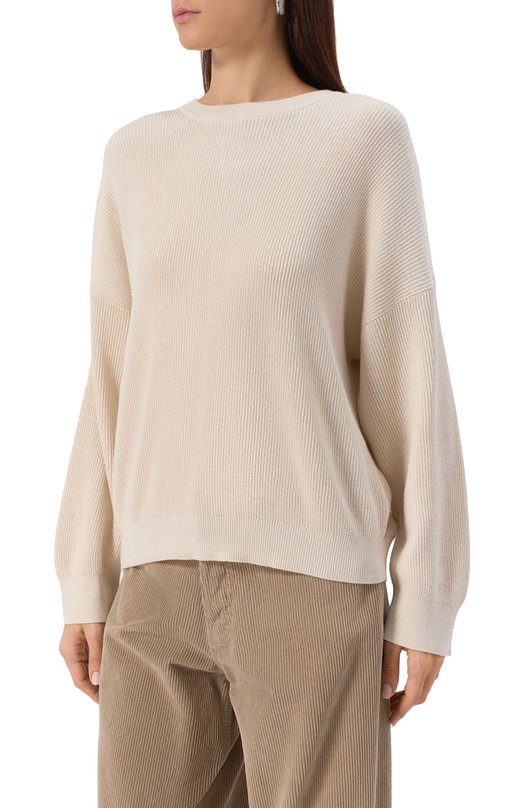 Свитер из хлопка и вискозы Brunello Cucinelli MAZ260200P Кремовый  MAZ260200P Фото 3