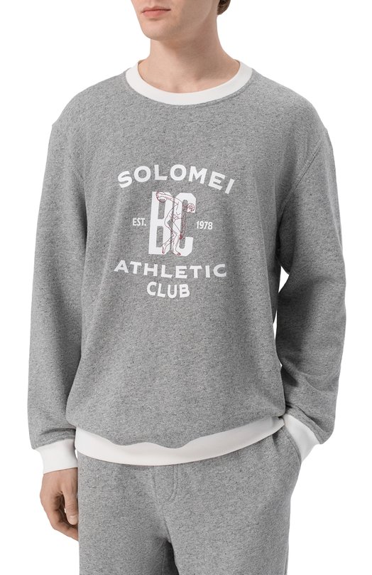 Свитшот из хлопка и льна Brunello Cucinelli MR8313380G Серый  MR8313380G Фото 3