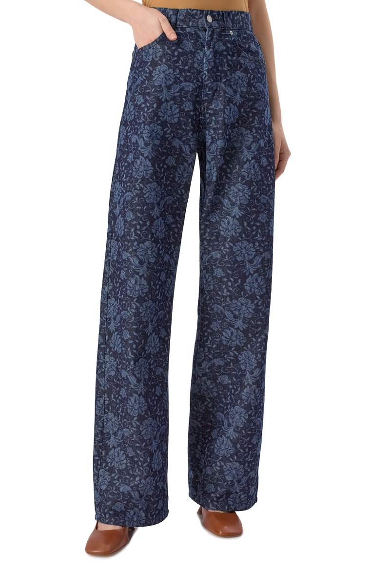Женские джинсы DRIES VAN NOTEN темно-синего цвета, арт. 251-010935-1557 | Фото 3 (Автоматизация ТО: Проставлено; Длина (брюки, джинсы): Удлиненные; Материал внешний: Хлопок, Деним; Автоматизация состава: Проставлено; Силуэт Ж (брюки и джинсы): Прямые; Кросс-КТ: Деним; Детали: Принт; Стили: Кэжуэл)