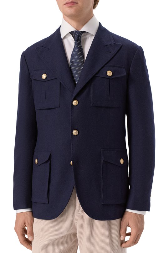 Пиджак из шерсти и шелка Brunello Cucinelli MN4857BDD Синий  MN4857BDD Фото 4
