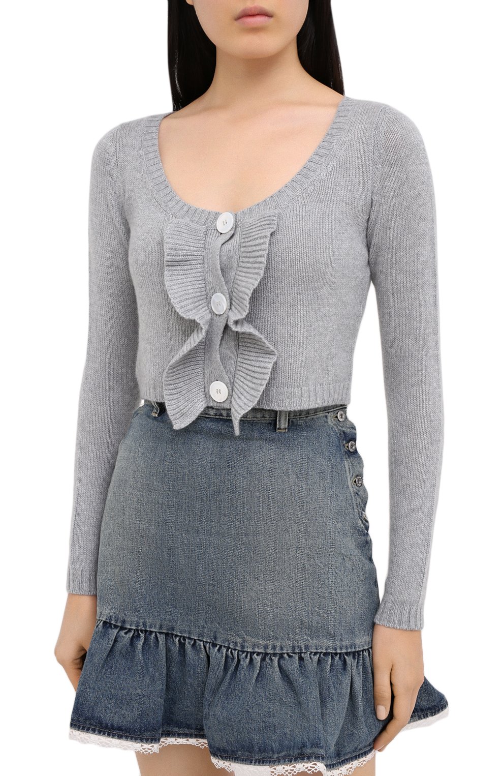 Кашемировый кардиган MIU MIU серого цвета по цене 110000 руб., арт. MMF258-1G3W-F0031, фото 3 Кашемировый кардиган MIU MIU, арт. MMF258-1G3W-F0031, фото 3