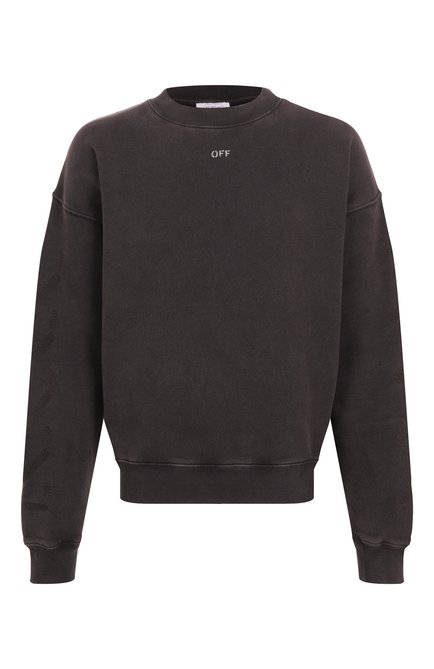 Мужской хлопковый свитшот OFF-WHITE темно-серого цвета, арт. 0MBA054C99FLE009 | Фото 1 (Рукава: Длинные; Длина (для топов): Стандартные; Материал внешний: Хлопок; Автоматизация ТО: Проставлено; Автоматизация состава: Проставлено)