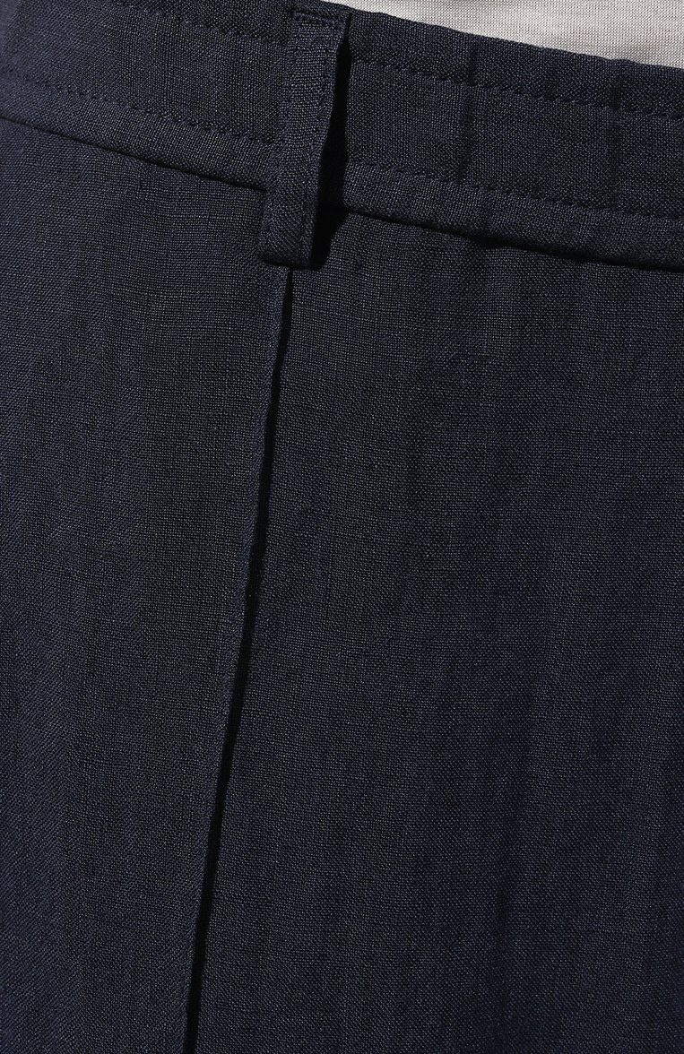 Мужские льняные брюки EMPORIO ARMANI темно-синего цвета, арт. 01P590/01448 | Фото 5 (Длина (брюки, джинсы): Стандартные; Материал внешний: Лен; Силуэт М (брюки): Чиносы; Случай: Повседневный; Стили: Кэжуэл; Автоматизация ТО: Проставлено; Автоматизация состава: Проставлено)