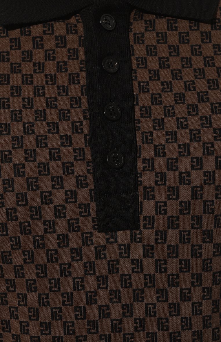 Мужское хлопковое поло BALMAIN коричневого цвета, арт. BH0GB070/JH18 | Фото 5 (Материал внешний: Хлопок; Длина (для топов): Стандартные; Рукава: Короткие; Застежка: Пуговицы; Стили: Кэжуэл; Принт: Без принта; Мужское Кросс-КТ: Футболка-одежда)