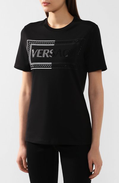 Хлопковая футболка VERSACE черного цвета по цене 49600 руб., арт. A84856/A228806, фото 3 Хлопковая футболка VERSACE, арт. A84856/A228806, фото 3