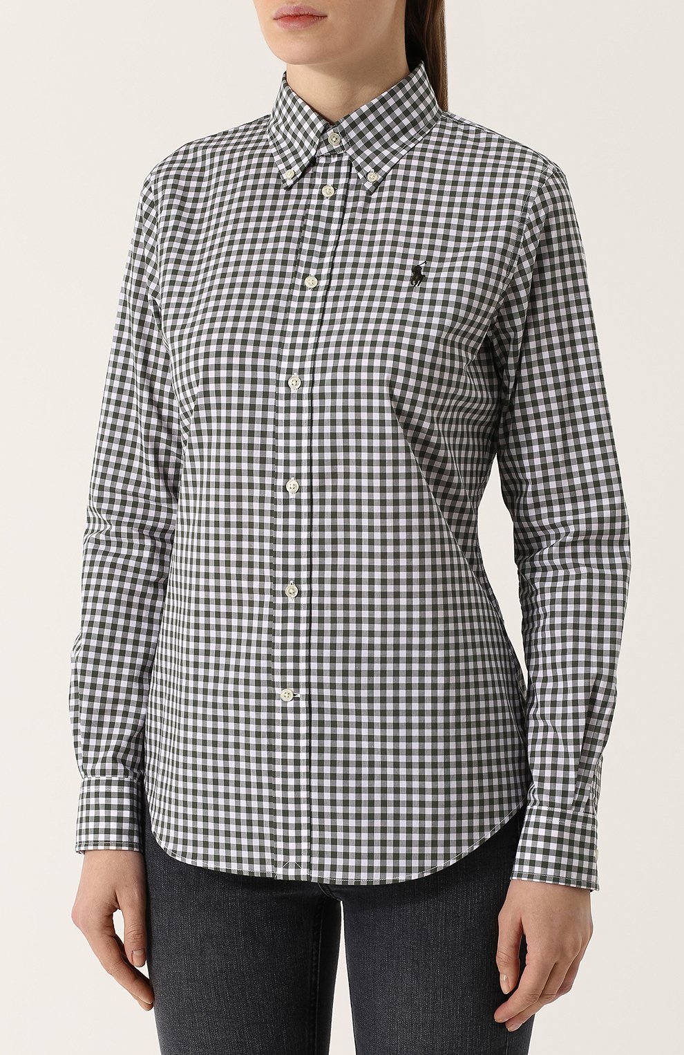 Приталенная хлопковая блуза в клетку POLO RALPH LAUREN, арт. 211684075, фото 3