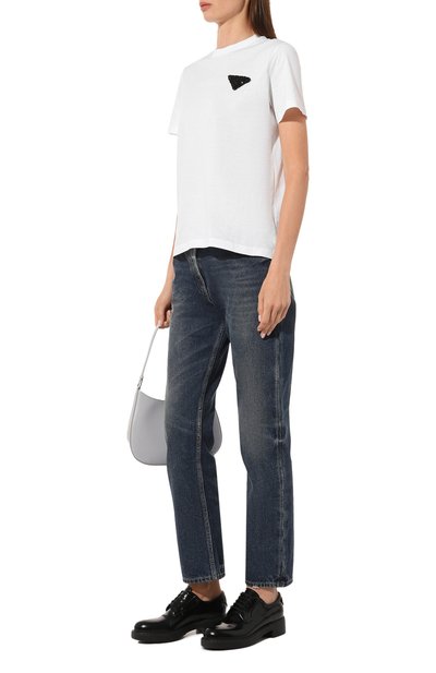 Хлопковая футболка PRADA белого цвета по цене 95000 руб., арт. 35838R-1Z5O-F0009-162, фото 2 Хлопковая футболка PRADA, арт. 35838R-1Z5O-F0009-162, фото 2